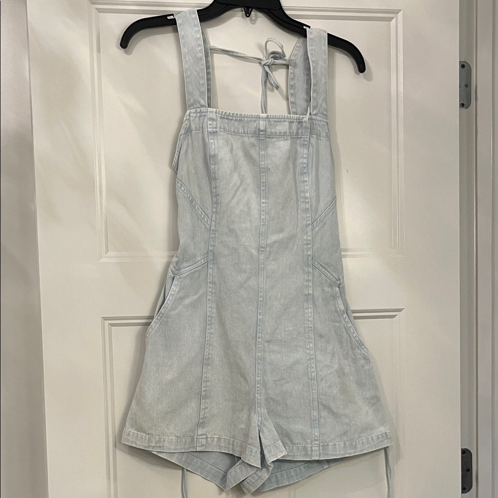 Mustard seed open back Light Blue Denim Romper